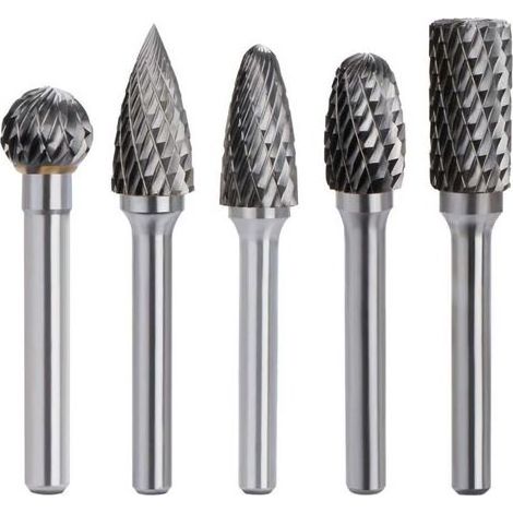 Kit de 5pcs Fraises Rotatives en Carbure de Tungstène Double Coupe Tige 6mm Tête 10mm Outil Dremel Perceuse Ponceuse Electrique Pour la sculpture sur métal, le polissage, la gravure (1/4)