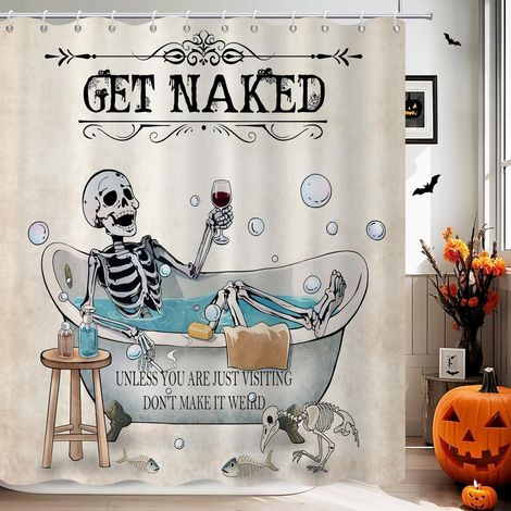 Rideau de Douche d'halloween, 165x180cm, Halloween Foncé Violet Drôle Mignon Fantôme Icônes Tissu Imperméable Rideau de Salle de Bain Lavable en Machine avec Crochets (1/5)
