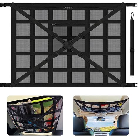 Car Roof Storage Net, 90x65cm, Universal Elastic Car Roof Organizer, Double Layer Mesh, Car Organizer for SUVs, Camper Vans, RVs, Sedans (1/5)