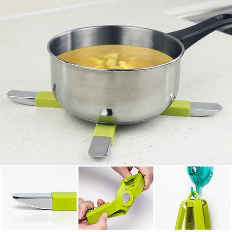 Dessous de plat pliable en silicone antidérapant et résistant à la chaleur, servant également de dessous de plat, d'égouttoir pour tasses, casseroles, assiettes et plats. (1/4)