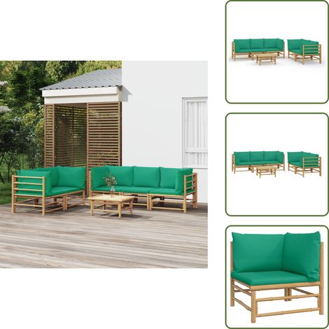 The Living Store Set de muebles de jardín 6 piezas bambú con cojines verde - Muebles de exterior