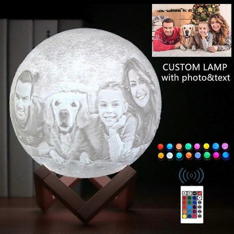 Lampe de nuit lune 3D personnalisée avec photo et texte, rechargeable par USB, cadeau original pour Noël ou les fêtes de votre petite amie (livraison directe). (1/5)
