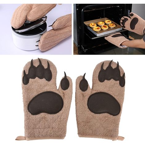 Gant de cuisine en silicone motif ours, épais, résistant à la chaleur, avec trou de suspension – pour four, pizza, barbecue