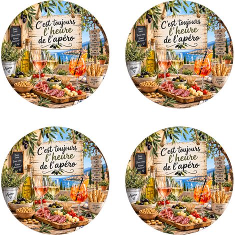 4 dessous de verre apéro ambiance du Sud 9,5 cm (1/2)