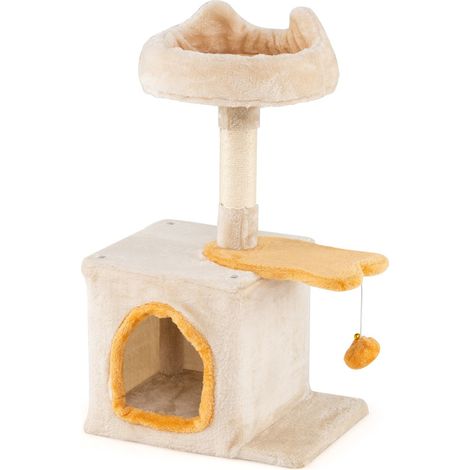 Tiragraffi 40 x 30 x 61 cm con trespolo imbottito e tiragraffi stile giocoso in legno ricostruito beige 200015869