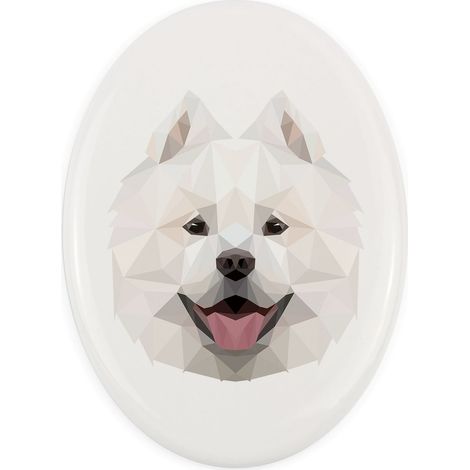 Samoyède, Samoyède, Samojedskaja - carreau géométrique avec photo et inscription par Art-Dog (1/4)