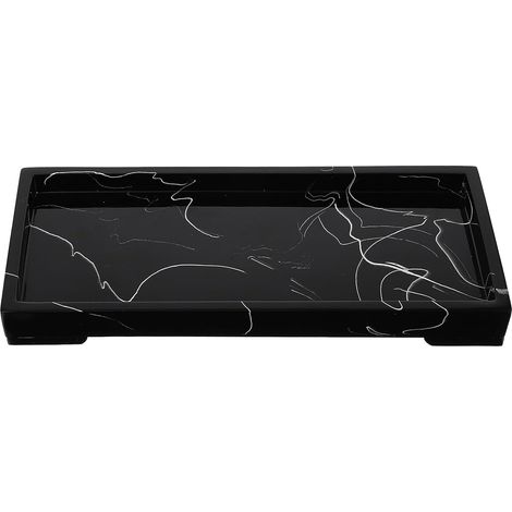 Plateau de Rangement Marbré Noir en Résine pour Cosmétiques et Accessoires de Salle de Bain, Support Domestique Multifonction pour Organisation de Lavabo,'-'-