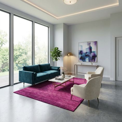 Tapis Gabbeh indien Tapis Uni - Tapis en laine - 200x140cm, Rectangular - 100% Laine vierge - Tissé main - Violet clair