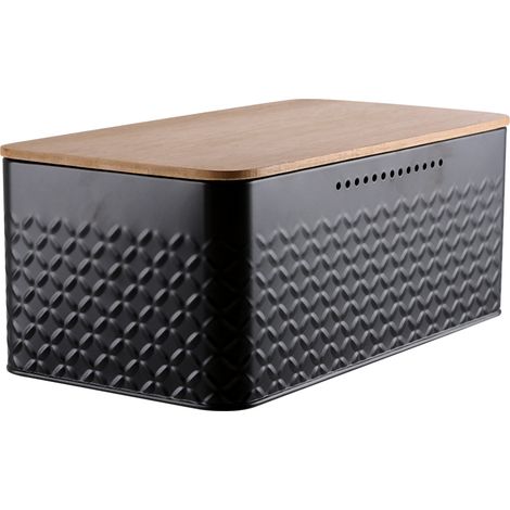Countertop Metal Bread Box Container with Bamboo Lid (1/2)