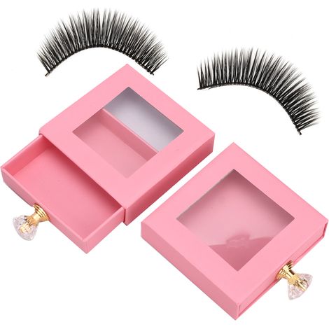 Boîte de Rangement pour Faux Cils 2 Pièces - Coffret à Tiroir avec Fenêtre Carrée Rose (1/5)