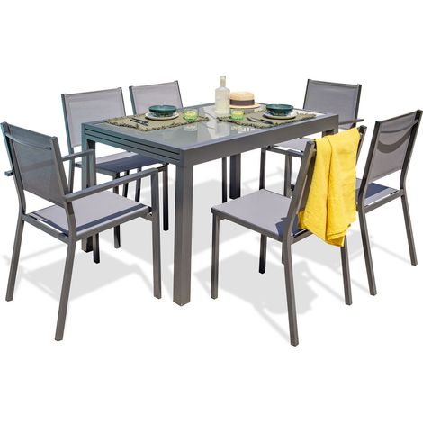 TOLEDE - Set da pranzo da giardino 6 posti alluminio e piano vetro - DCB GARDEN