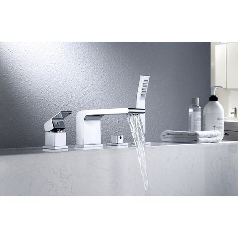 BERNSTEIN - Ensemble Robinet mélangeur Chrome Baignoire 4 trous en Cascade, Ensemble Pommeau Douchette Bain - 6080