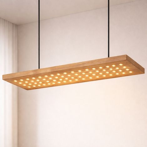 Lampada a sospensione dimmerabile in legno lampada a sospensione in legno per sala da pranzo cucina, metallo, marrone, LED 40W 2000Lm bianco caldo, H 120 cm