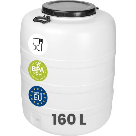 Garronda Fût Alimentaire 160 L Plastique HDPE Tonneau Baril Grande Ouverture pour Eau, Stockage et Fermentation Recupérateur d Eau de Pluie GD-0187 Blanc