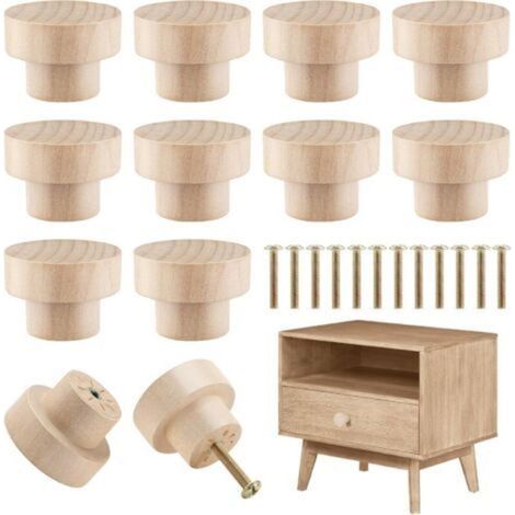 Möbelgriffe aus Naturholz – Set mit 12 runden Knöpfen 30 × 25 mm inklusive Schrauben, ideal für Schubladen, Schränke und Küchenschränke (1/4)