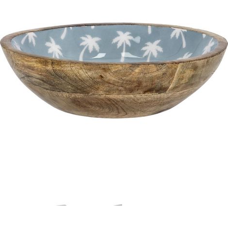 Bizzotto ciotola Keran azzurra Ø24x9,5h con decoro palme in legno di mango