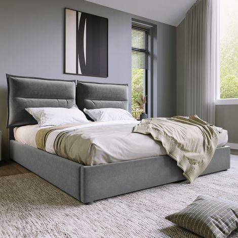 Letto contenitore Letto matrimoniale 140 x 200 cm. Testa regolabile. Rete a doghe. Velluto. Grigio. Senza materasso (1/5)