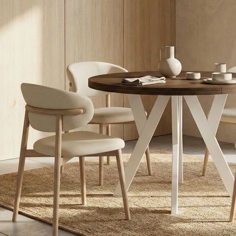 Table de salle à manger ronde extensible PERO, style loft, scandinave, diamètre : 100 / 200 cm, couleur : Franklin noyer / blanc (1/5)