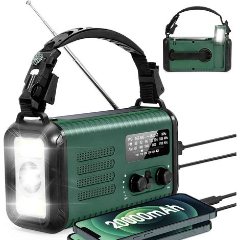 Radio Météorologique d'urgence, AM FM USB Solar Powered Hand avec (1/5)