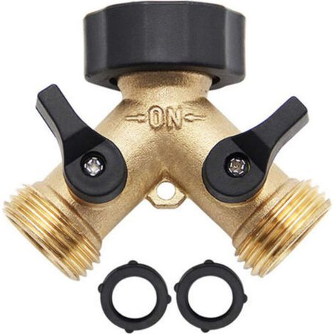 Gartenwasserhahn aus Messing mit Doppelauslauf – 3/4"-Y-Anschluss für 2 Geräte (1/5)
