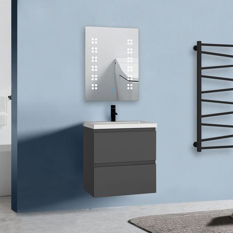 Badmöbel Set 50 cm Unterschrank Selbstmontierter mit Weiß keramik waschtisch Unterschrank mit Anthrazit Matt (1/5)