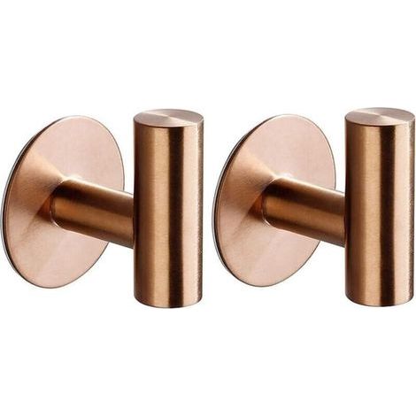 (Rose Gold) 2-Piece Adhesive Wall-Mounted Bathroom Hooks, Kitchen Towel Hooks, No-Drill Picture Hooks, Self-Adhesive Stainless Steel Bath Towel Holder (1/4)