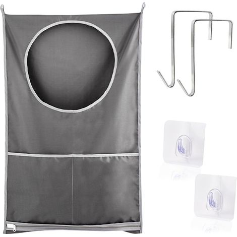 Sac à linge à suspendre, panier à linge réglable de grande capacité avec crochets en acier inoxydable et crochets adhésifs pour linge/déménagement/rangement (1/5)