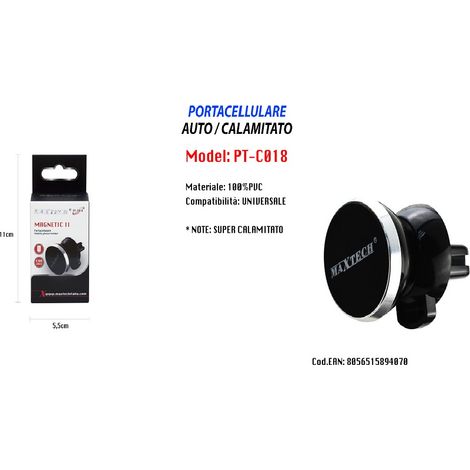 MaxTech - Supporto Calamitato Auto Universale Per Smartphone Portacellulare Maxtech Pt-c018 - (1/2)