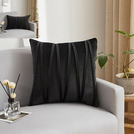 2 housses de coussin noires, rayures géométriques 3D, taies d'oreiller décoratives en velours, pour la maison, salon, canapé, Chambre, 45 45 cm (sans noyau)