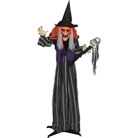 Outsunny Voice Activated Halloween Animatronics Standing Witch & Skull Staff (1/5)