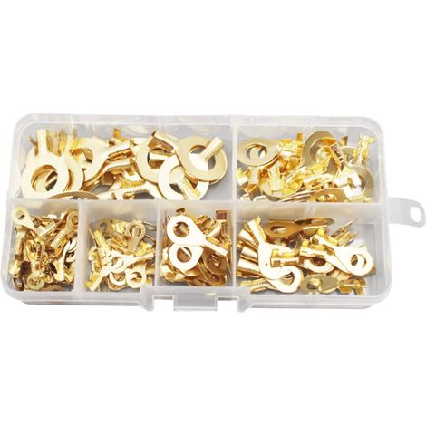 Cosse Annulaire en Cuivre 150 Pièces, Borne de Sertissage Dorée Fils Multibrins et Rigides, Usage Électricité et Aviation, Lot de 150 Unités (1/5)