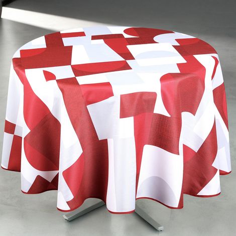 Nappe anti-tâche ronde design géométrique Rouge 160x160 cm