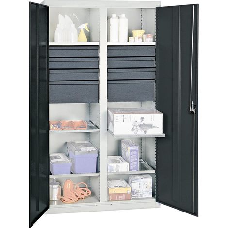 Stumpf Werkzeug- und Materialschrank Serie 3000 lichtgrau / anthrazitgrau + 6 Schublade 100 mm + 2 Schublade 200 mm + Mitteltrennwand + 6 Auszugsböden - 3004771 (1/5)