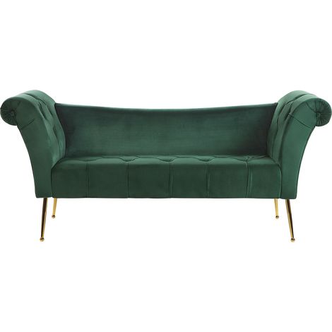 Chaise longue de terciopelo verde oscuro dorado acolchado patas de metal Nantilly