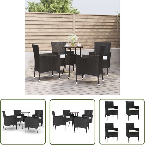 The Living Store Ensemble de bistro de jardin 5 pcs coussins noir poly rotin - Meubles De Jardin - Salon De Jardin - Set De Bistro - Mobilier Extérieur - Table De Jardin (1/5)