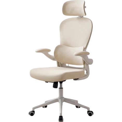 Wahson Desk Chair, Ergonomic Office Chair with 4D Adjustable Headrest and Flip-up Armrest Swivel Computer Chair for Home Office, Beige