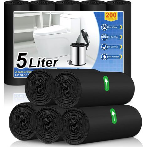 Sac Poubelle 5L Noir Pour Salle De Bain, 200 Pièces (1/5)
