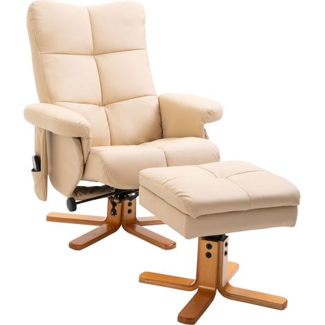 Fauteuil Relax avec Repose-Pieds Intégré - Fonction Rangement et Inclinable (145°) - Tissu Polyester Crème - Pour Salon/TV (1/5)