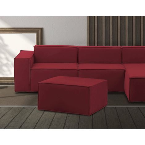 Talamo Italia Puff Barbara, Otomana de la sala de estar, 100% Made in Italy, Sillón relax en tela tapizada, 80x70h43cm, Rojo, con embalaje reforzado (1/5)