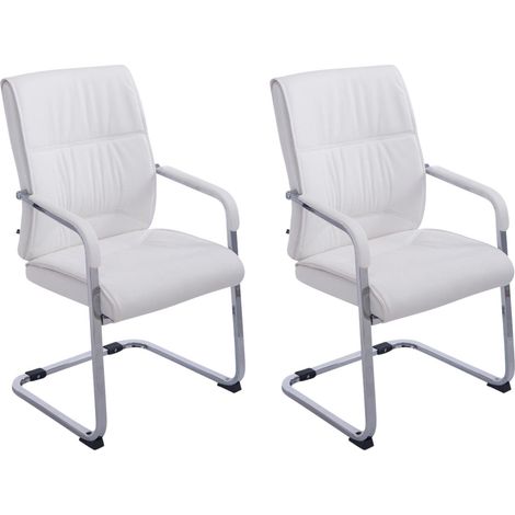 Juego de 2 sillas de oficina XXL sin ruedas hasta 260 kg en PVC blanco y metal cromado 100002352 (1/5)