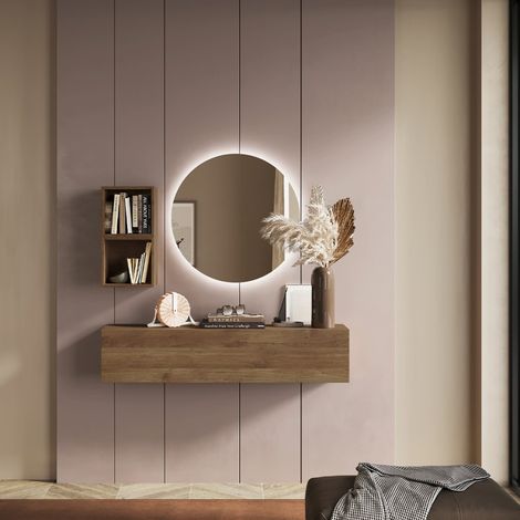 Mobile ingresso salvaspazio design sospeso in legno con anta Infinity 57 - Legno Naturale (1/2)