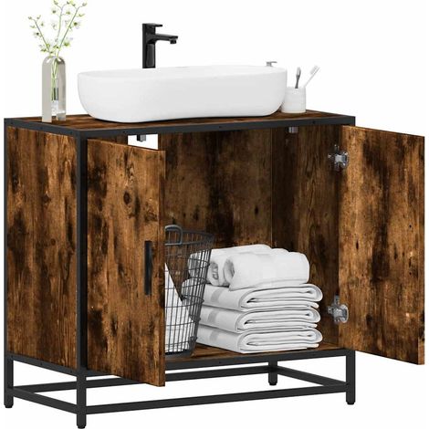 Armoire de lavabo-Meuble de salle de bain chêne fumé 65x33x60 cm 183199 (1/5)