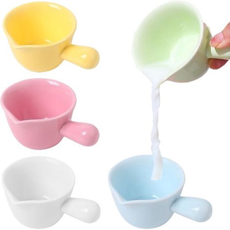Ensemble de 5 petits pots à lait en porcelaine avec anse - Pichet à expresso - Pot à mousser le lait pour cappuccino et latte - Pot à mousser et verseur à expresso