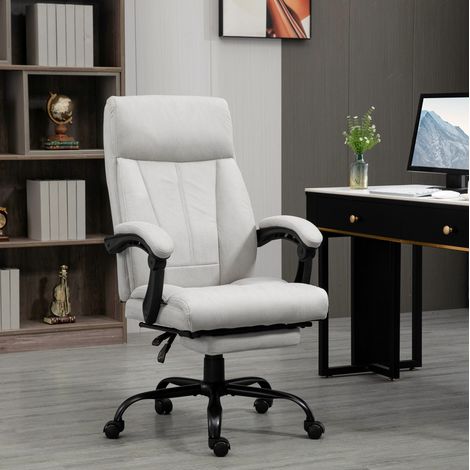 Sedia da ufficio massaggiante ergonomica, reclinabile 155°, poggiapiedi, grigio chiaro DESVIAE (1/5)
