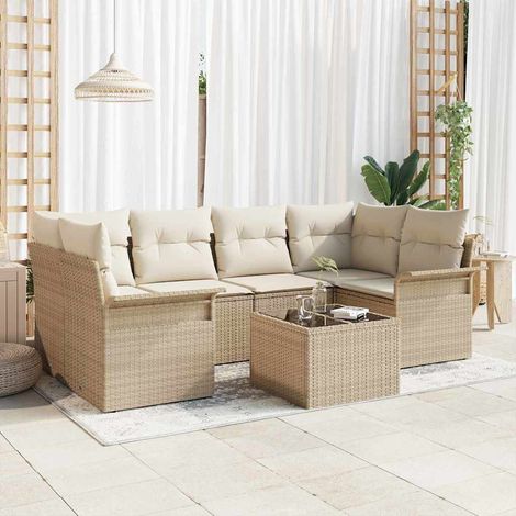 Conjunto de sofá de jardín 7 pcs Beige Poliratán vidaXL (1/5)