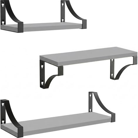 Lot de 3 Etagere Murale, Étagère Murale en Bois Rustique Chambre, Salle de Bains, Salon, Cuisine ou Buanderie, Étagère Murale Bois et Décoration, Gris (1/5)