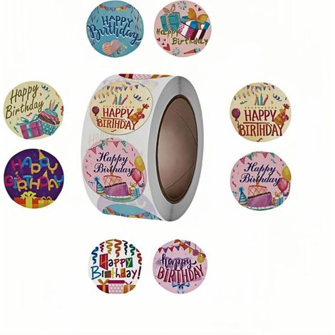 500 autocollants ronds colorés « Joyeux anniversaire » – 8 motifs de dessins animés, imperméables, pour la décoration de fêtes d’enfants et d’adultes, boîtes cadeaux, gâteaux, cartes et petits présent (1/5)