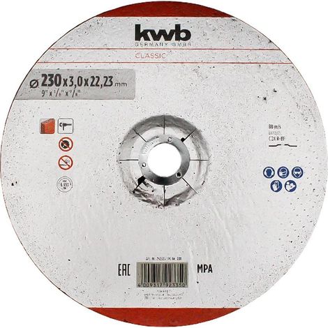 KWB disco abrasivo piedra 230x3x22 mm corte  49792335 , Disco abrasivo de corte para piedra 230 x 3 x 22 mm, diseñado para realizar cortes limpios y eficientes en materiales de obr
