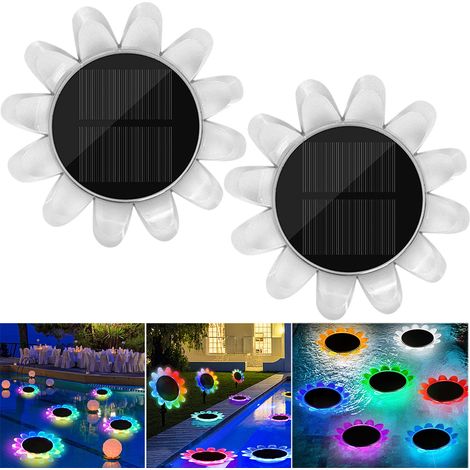 Paquet de lumières de piscine flottantes rvb lampes de jardin solaires d'étang LED étanches IP68 de pelouse de cour 2 (1/5)