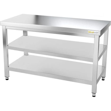 Table de travail en inox 1400 x 700 mm avec 2 étagères PREMIUM - GOLDINOX (1/4)